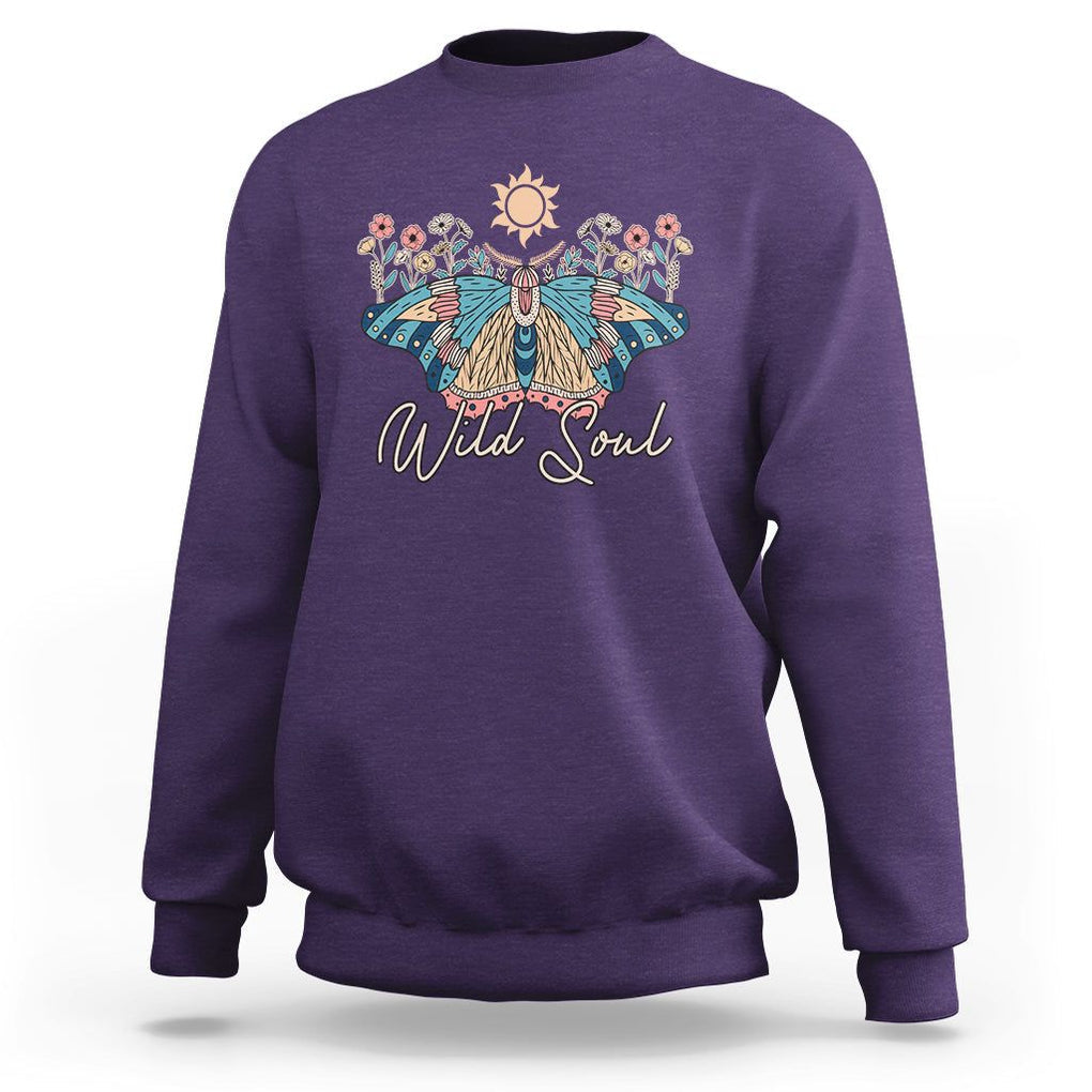 Spiritual Moth Sweatshirt Wild Soul Vintage Floral TS02 Purple Print Your Wear