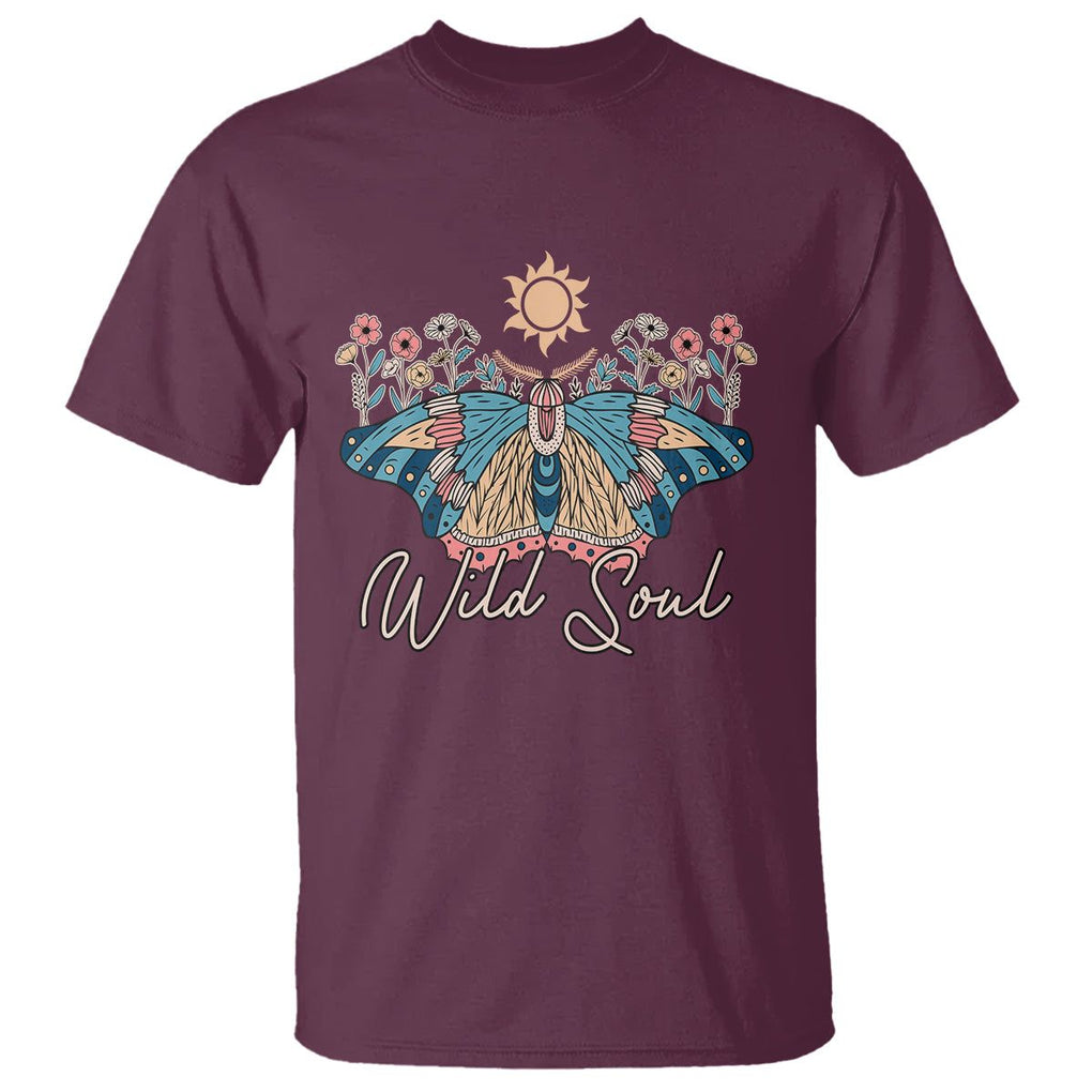 Spiritual Moth T Shirt Wild Soul Vintage Floral TS02 Maroon Print Your Wear