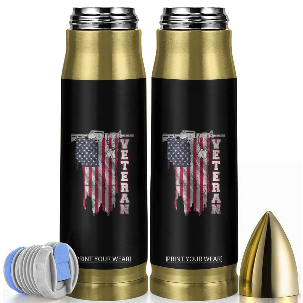 American Veteran Bullet Tumbler US Flag With Rifle And Dog Tags TS02 Black Print Your Wear