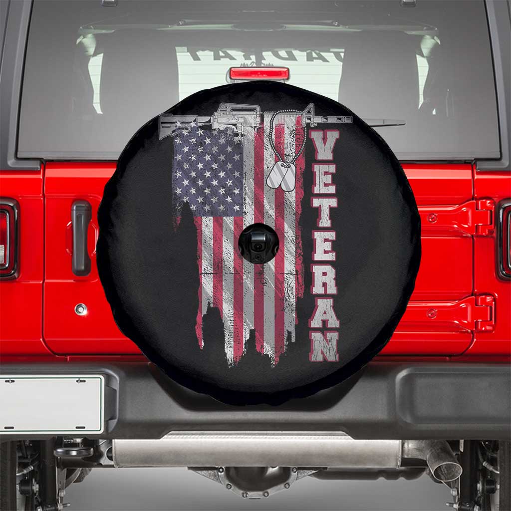 American Veteran Spare Tire Cover US Flag With Rifle And Dog Tags TS02 Black Print Your Wear