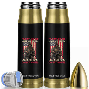 American Veteran Bullet Tumbler I'd Rather Die On My Feet Than Live On My Knees US Flag Grumpy Old Soldier TS02 Black Print Your Wear