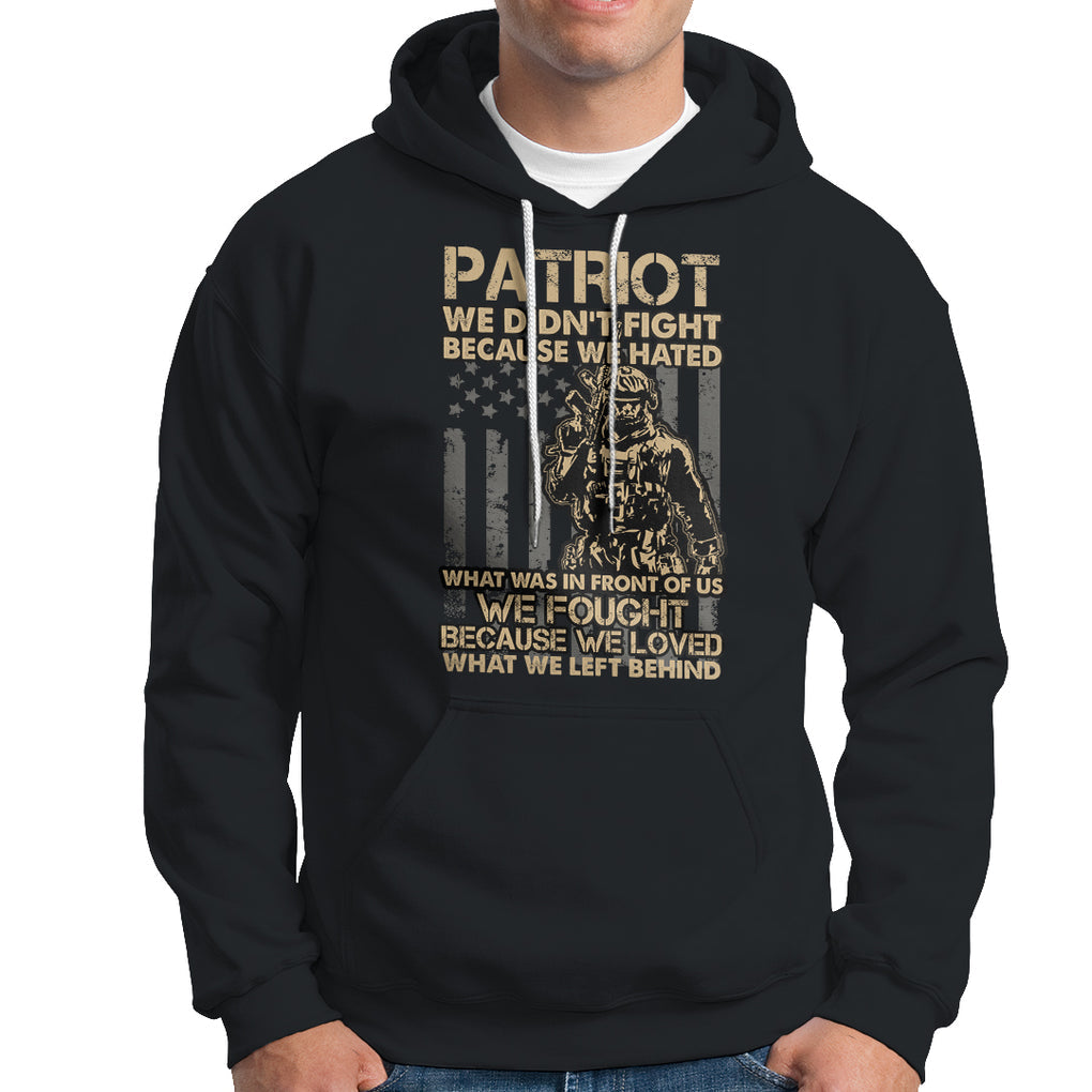Veteran Hoodie We Fought Because We Love What We Left Behind American Flag Soldier TS02 Dark Heather Printyourwear