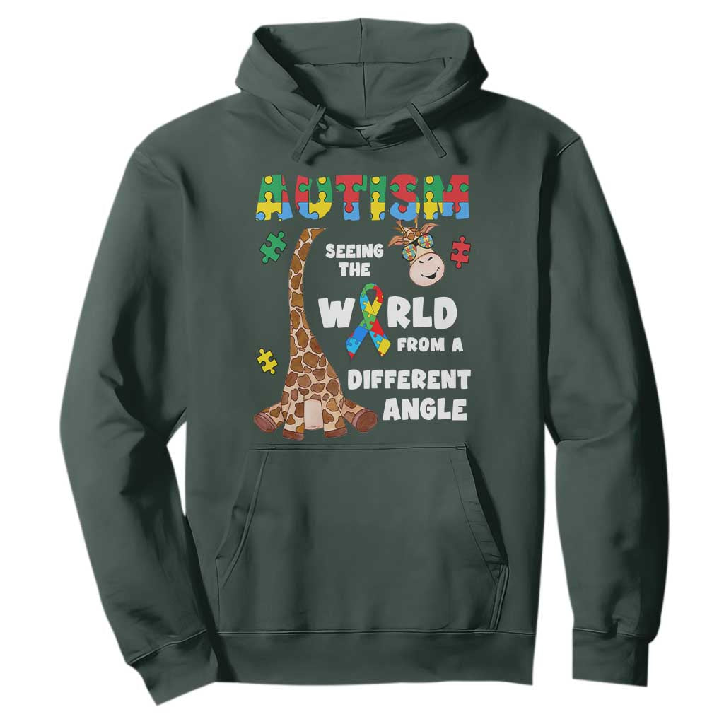Autism Giraffe Hoodie Seeing The World From A Different Angle Puzzle Pieces TS02 Dark Forest Green Printyourwear