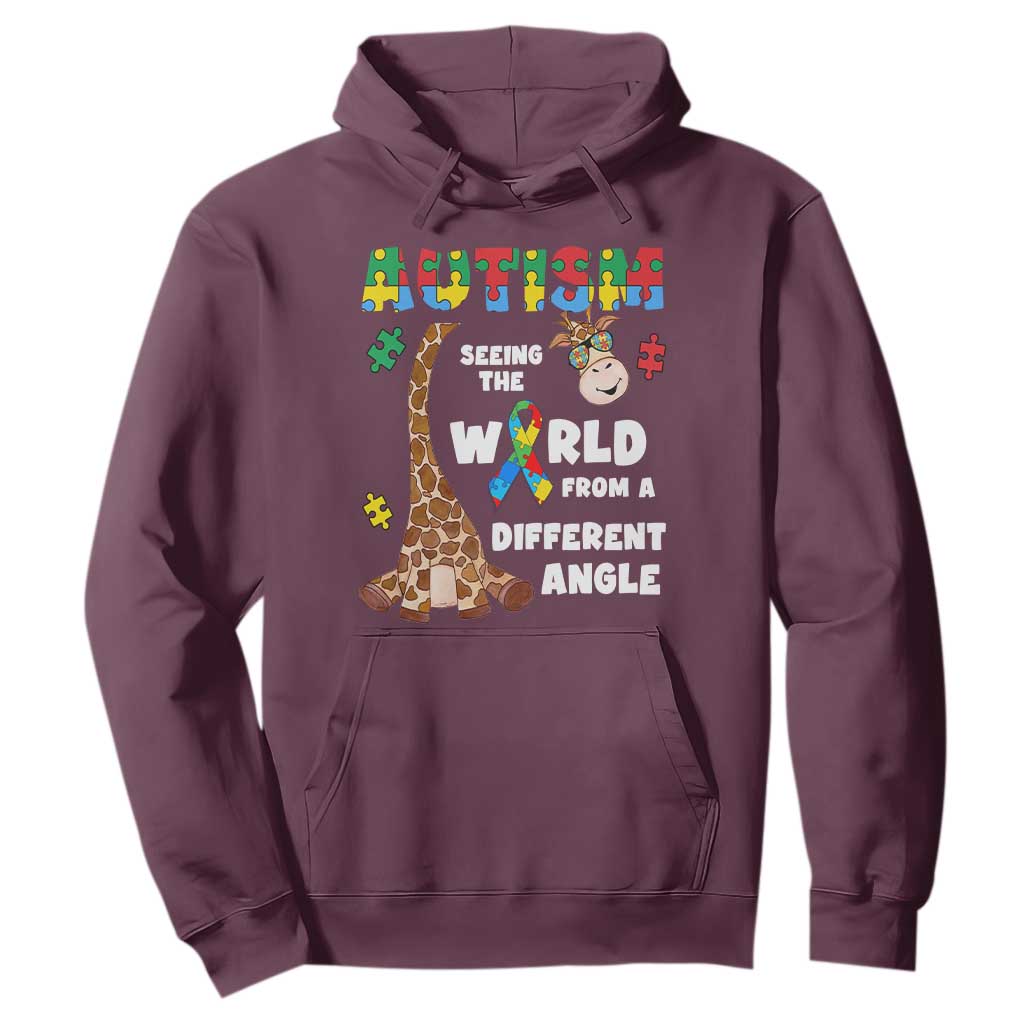 Autism Giraffe Hoodie Seeing The World From A Different Angle Puzzle Pieces TS02 Maroon Printyourwear