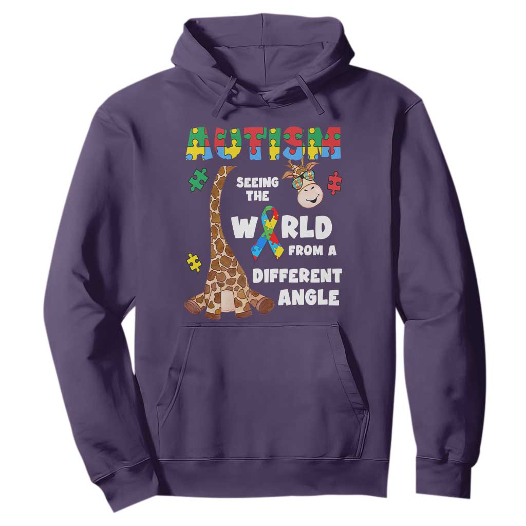 Autism Giraffe Hoodie Seeing The World From A Different Angle Puzzle Pieces TS02 Purple Printyourwear