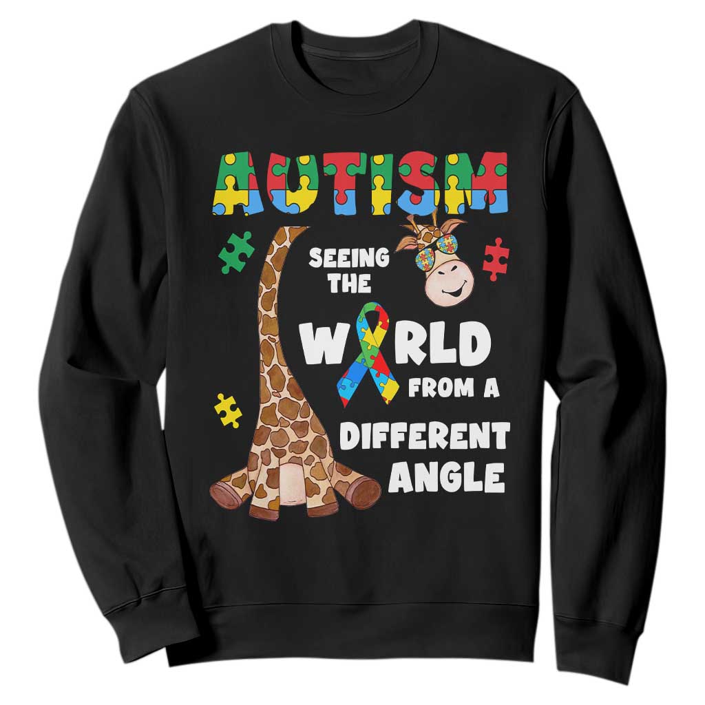 Autism Giraffe Sweatshirt Seeing The World From A Different Angle Puzzle Pieces TS02 Black Printyourwear