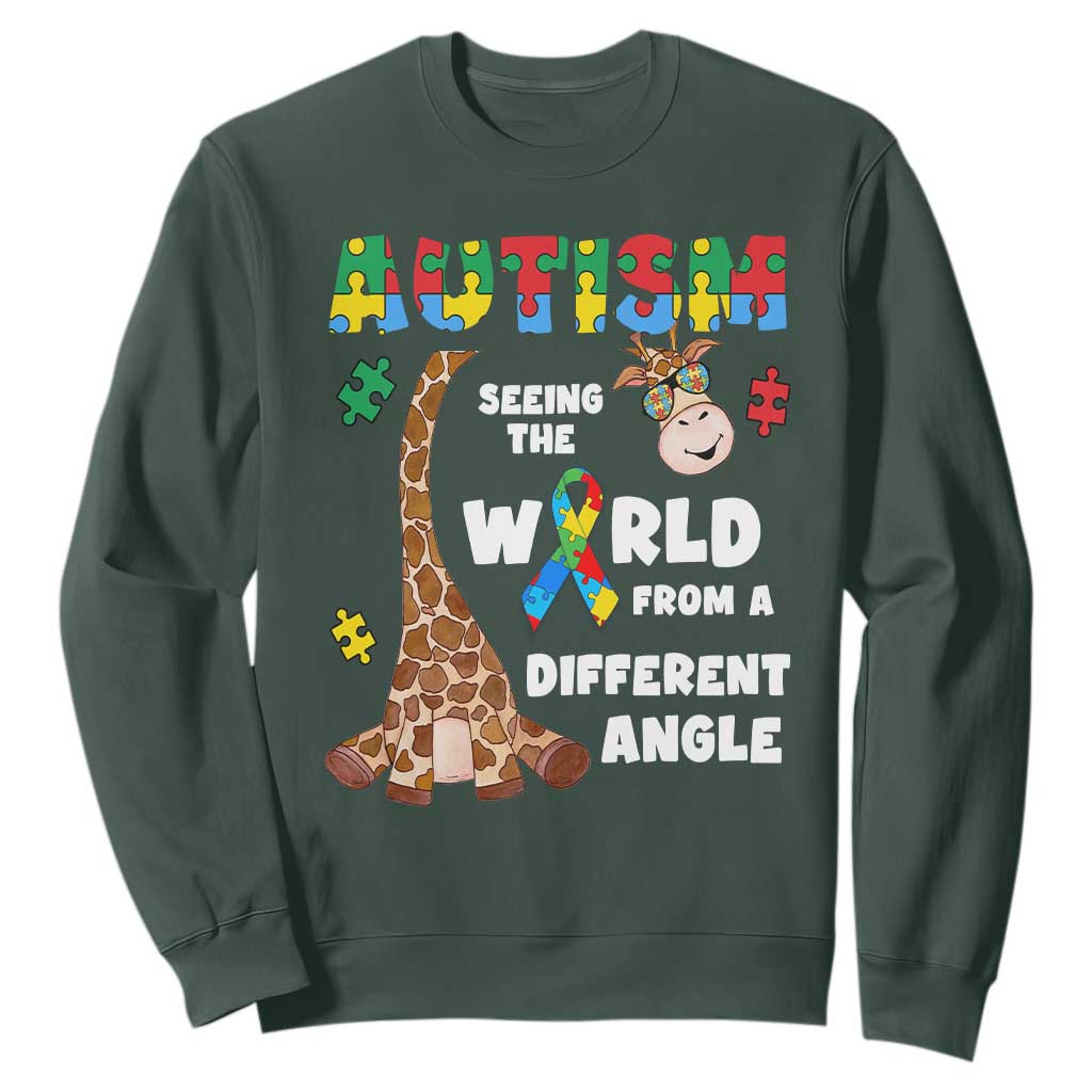 Autism Giraffe Sweatshirt Seeing The World From A Different Angle Puzzle Pieces TS02 Dark Forest Green Printyourwear