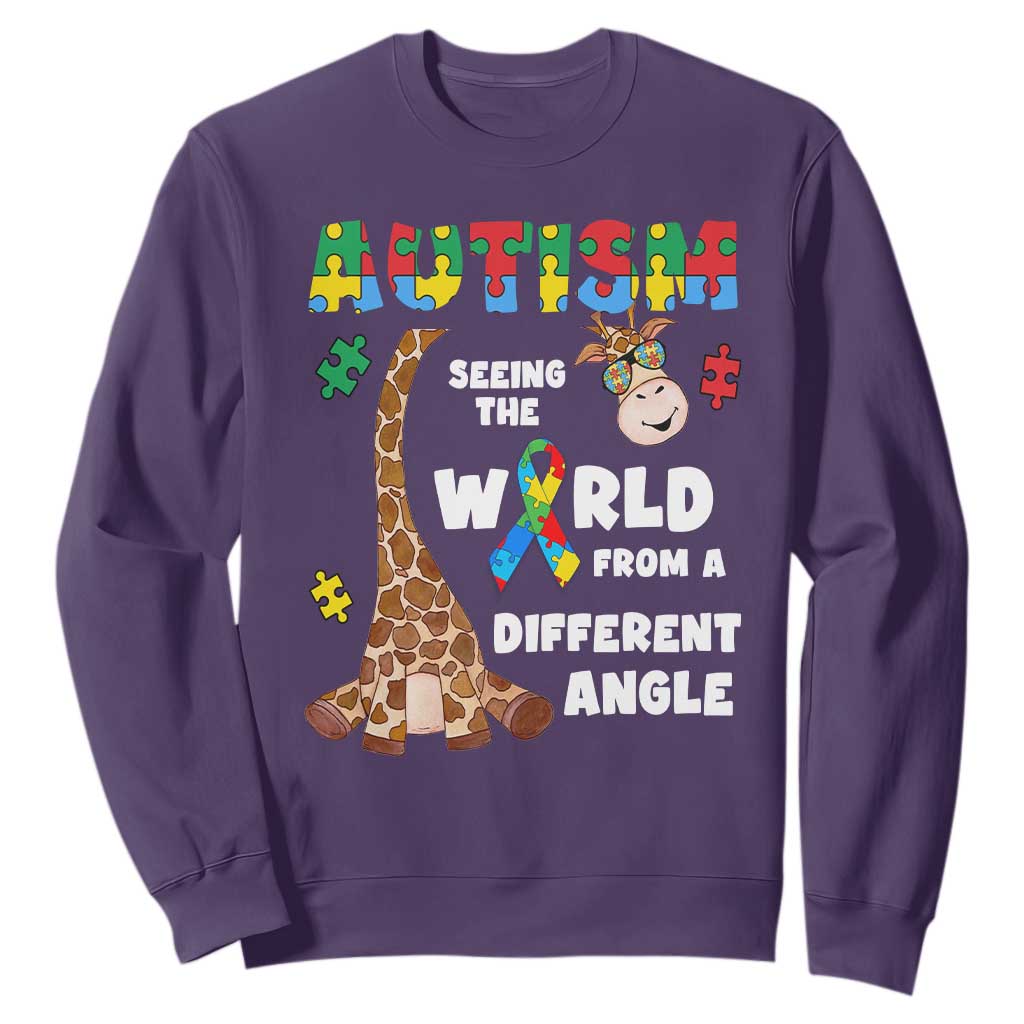 Autism Giraffe Sweatshirt Seeing The World From A Different Angle Puzzle Pieces TS02 Purple Printyourwear
