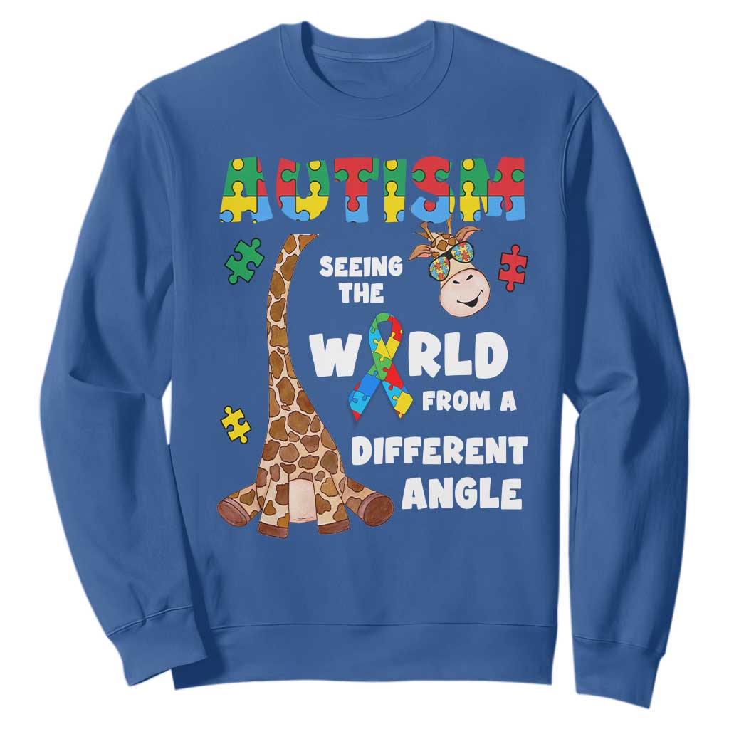 Autism Giraffe Sweatshirt Seeing The World From A Different Angle Puzzle Pieces TS02 Royal Blue Printyourwear