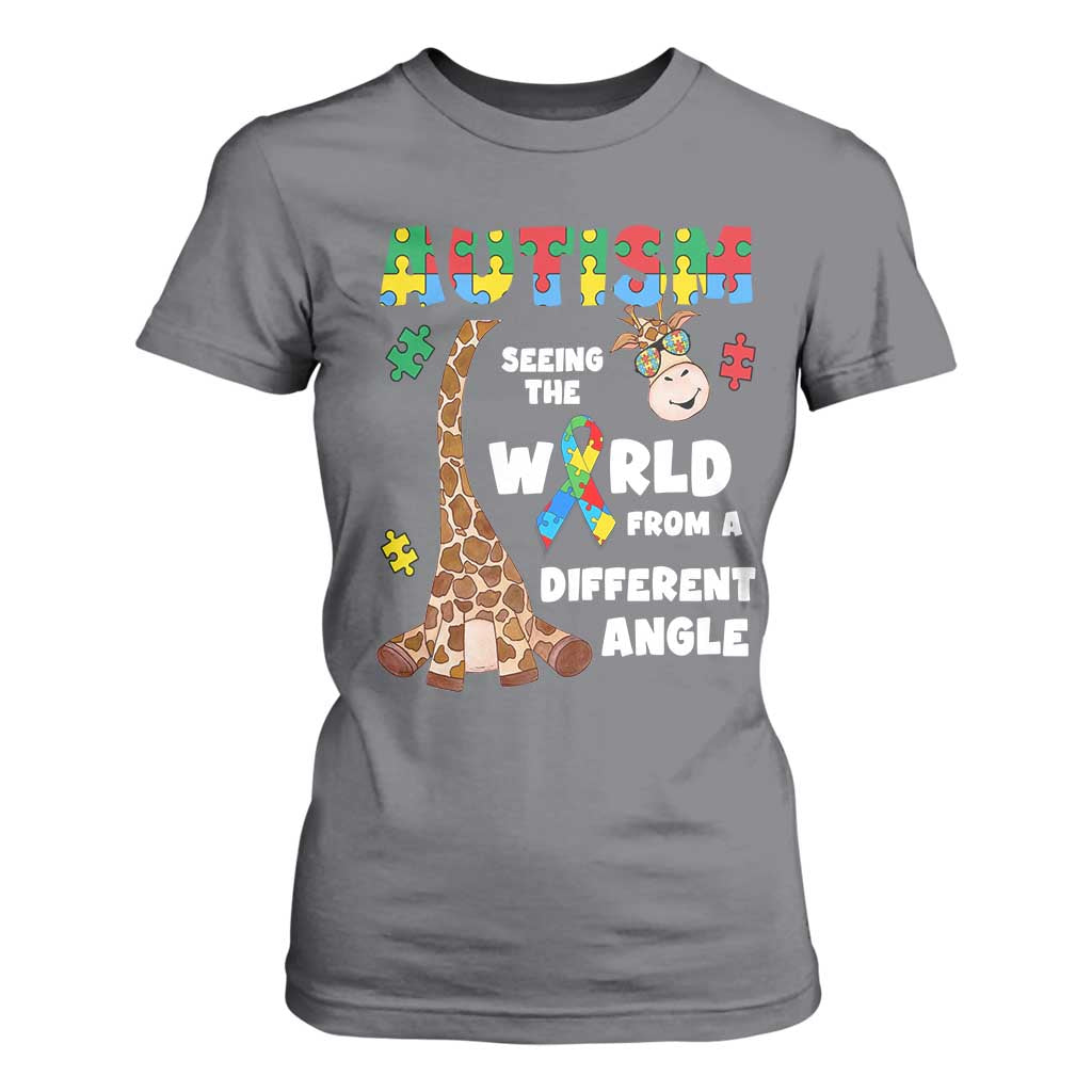 Autism Giraffe T Shirt For Women Seeing The World From A Different Angle Puzzle Pieces TS02 Charcoal Printyourwear