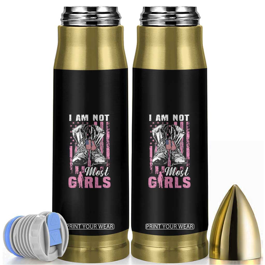 Female Veteran Bullet Tumbler I Am Not Most Girls American Flag Combat Boots And Dog Tags TS02 Black Print Your Wear