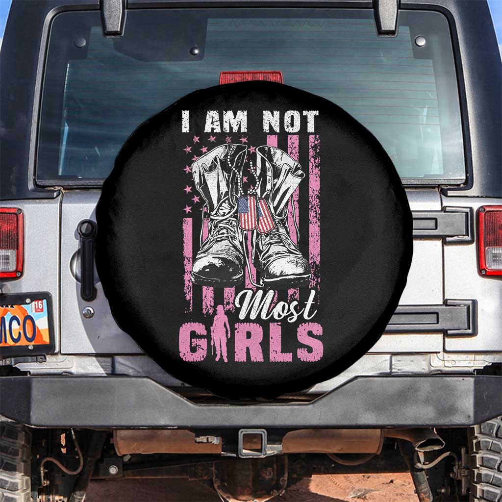 Female Veteran Spare Tire Cover I Am Not Most Girls American Flag Combat Boots And Dog Tags TS02 No hole Black Print Your Wear