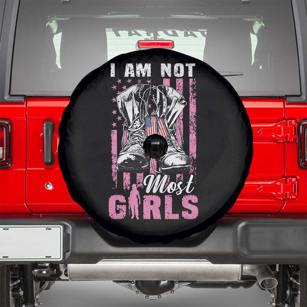 Female Veteran Spare Tire Cover I Am Not Most Girls American Flag Combat Boots And Dog Tags TS02 Black Print Your Wear