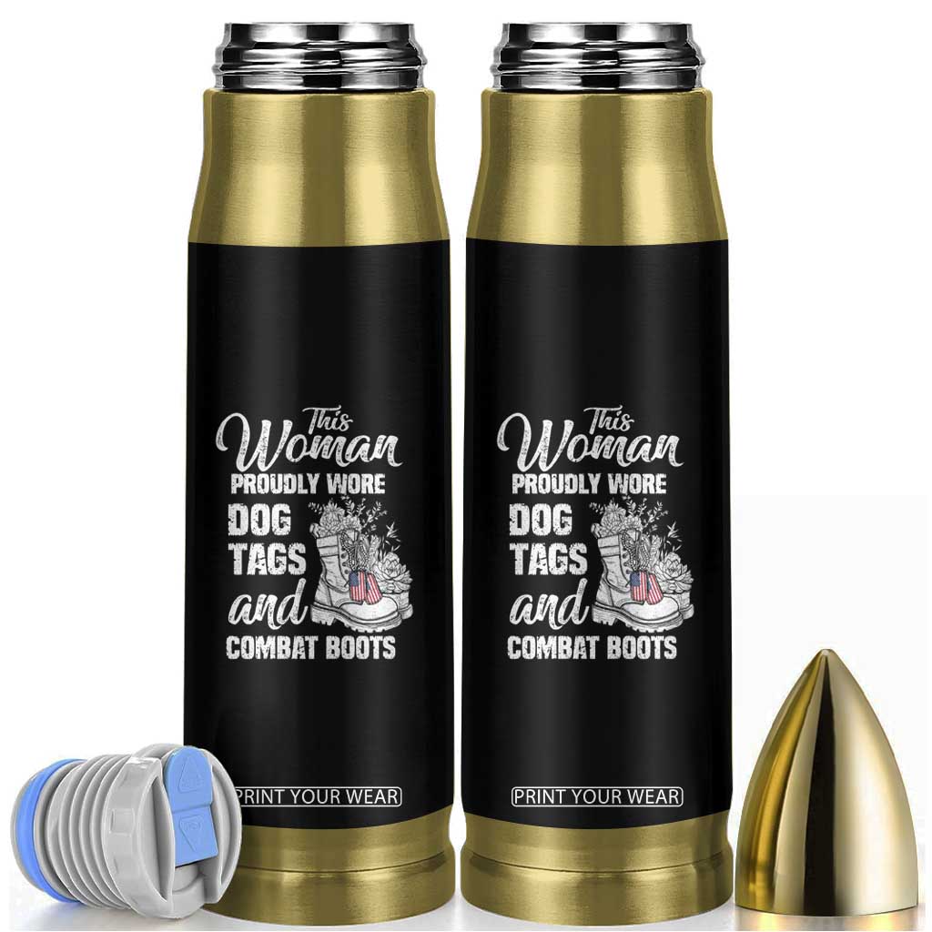 Female Veteran Bullet Tumbler This Woman Proudly Wore Dog Tags And Combat Boots Floral TS02 Black Print Your Wear