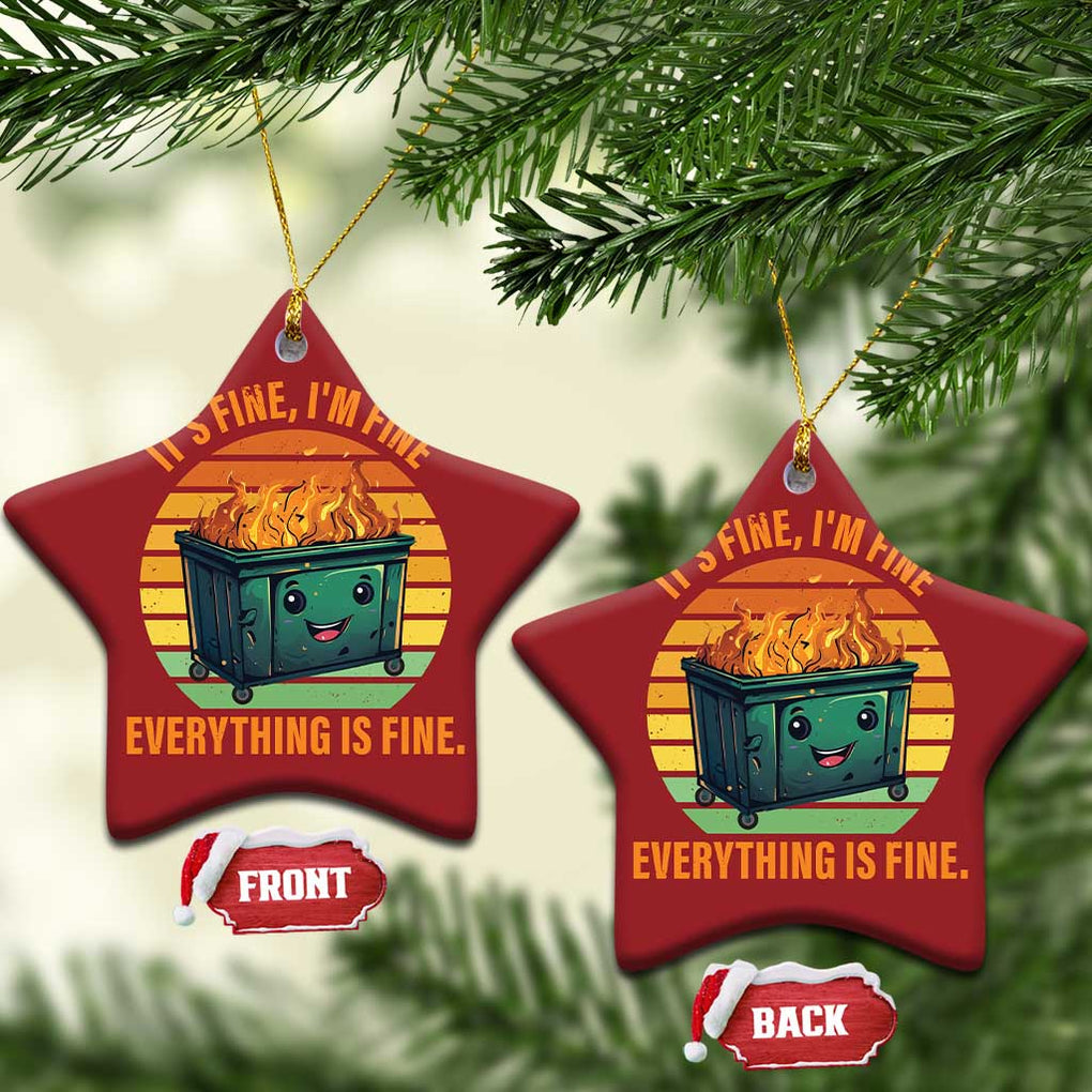 Dumpster Fire Christmas Ornament It's Fine I'm Fine Everything Is Fine Retro Vintage TS02 Star Red Print Your Wear