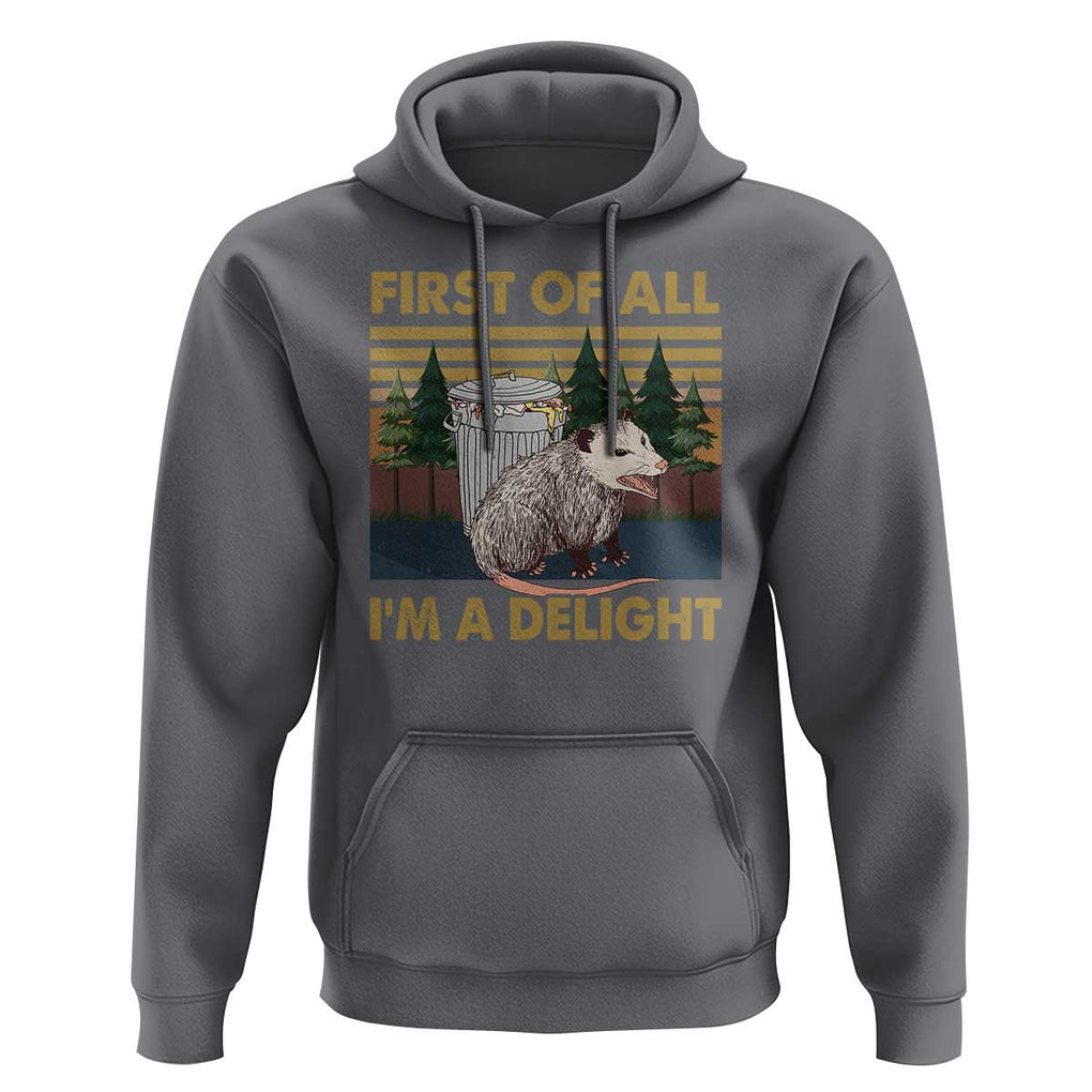Funny Opossum Hoodie First Of All I'm A Delight Retro Vintage TS02 Charcoal Print Your Wear