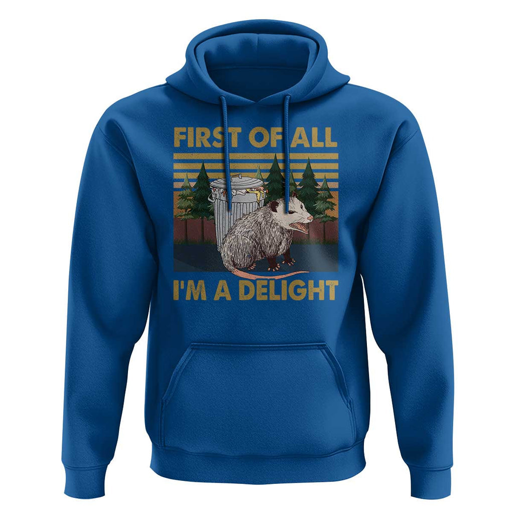Funny Opossum Hoodie First Of All I'm A Delight Retro Vintage TS02 Royal Blue Print Your Wear