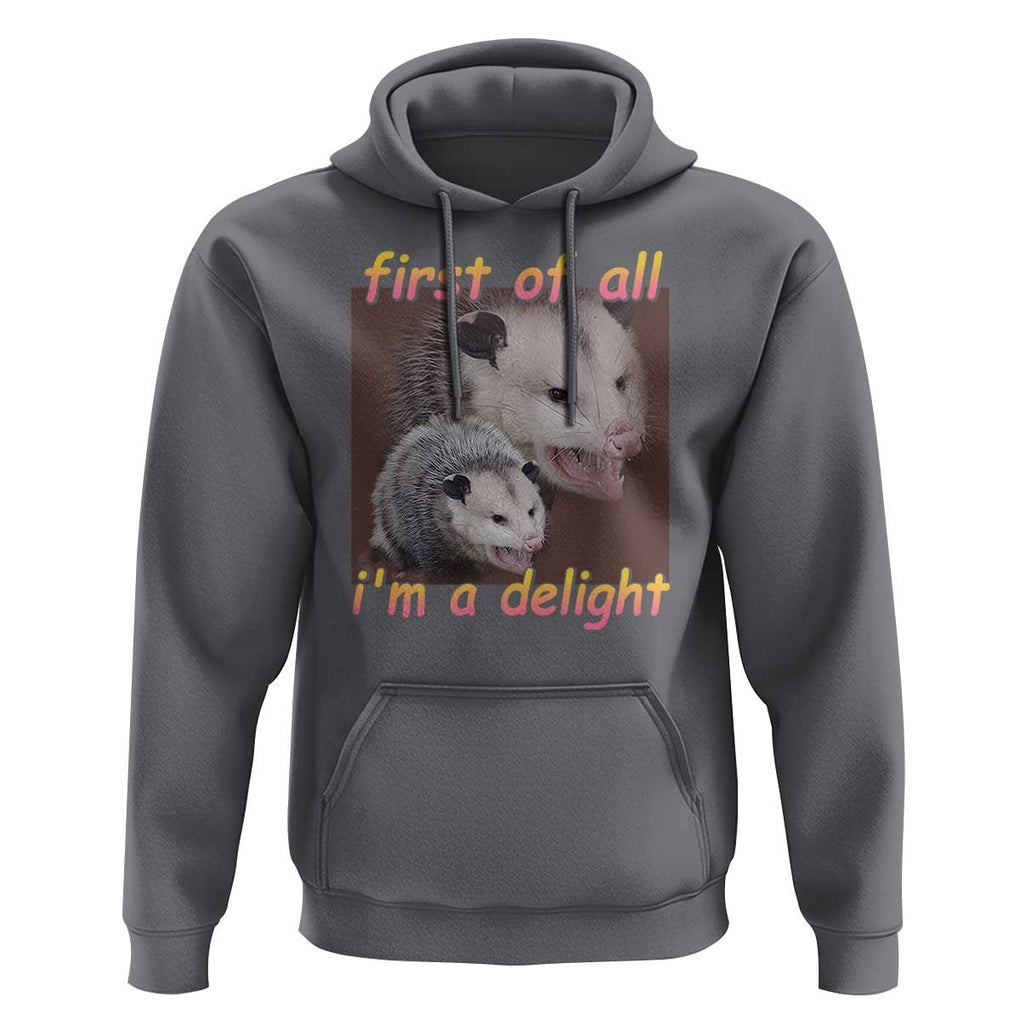 Funny Opossum Hoodie First Of All I'm A Delight TS02 Charcoal Print Your Wear