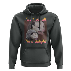 Funny Opossum Hoodie First Of All I'm A Delight TS02 Dark Heather Print Your Wear