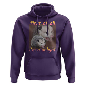 Funny Opossum Hoodie First Of All I'm A Delight TS02 Purple Print Your Wear