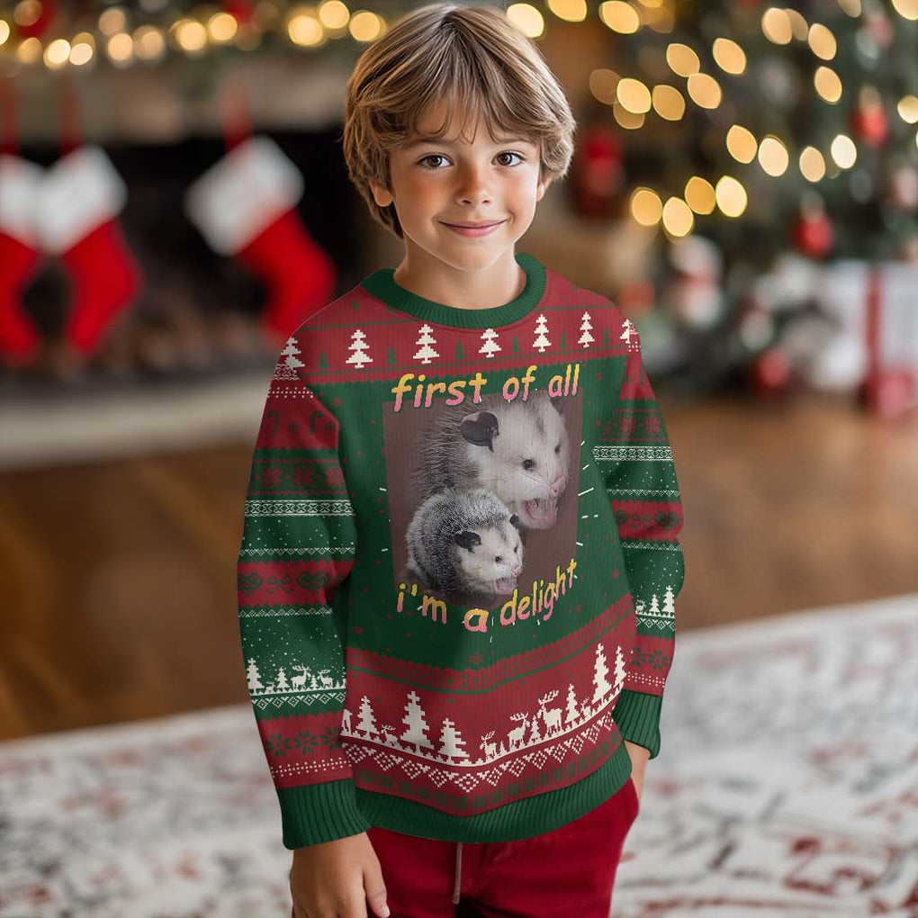 Funny Opossum Ugly Christmas Sweater First Of All I'm A Delight TS02 Christmas Print Your Wear