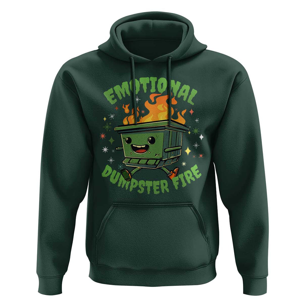 Emotional Dumpster Fire Hoodie Funny Mental Health Retro Groovy TS02 Dark Forest Green Print Your Wear