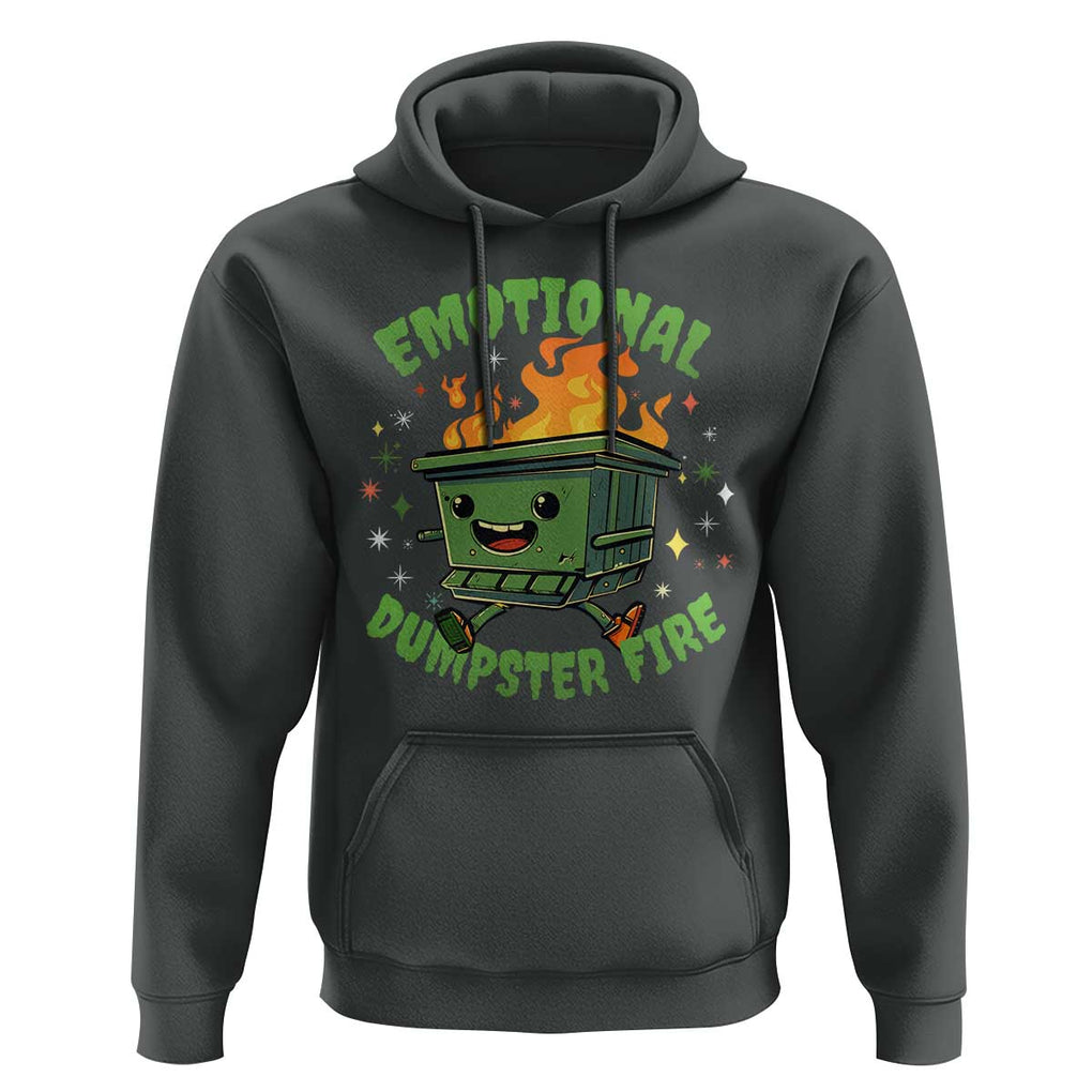 Emotional Dumpster Fire Hoodie Funny Mental Health Retro Groovy TS02 Dark Heather Print Your Wear
