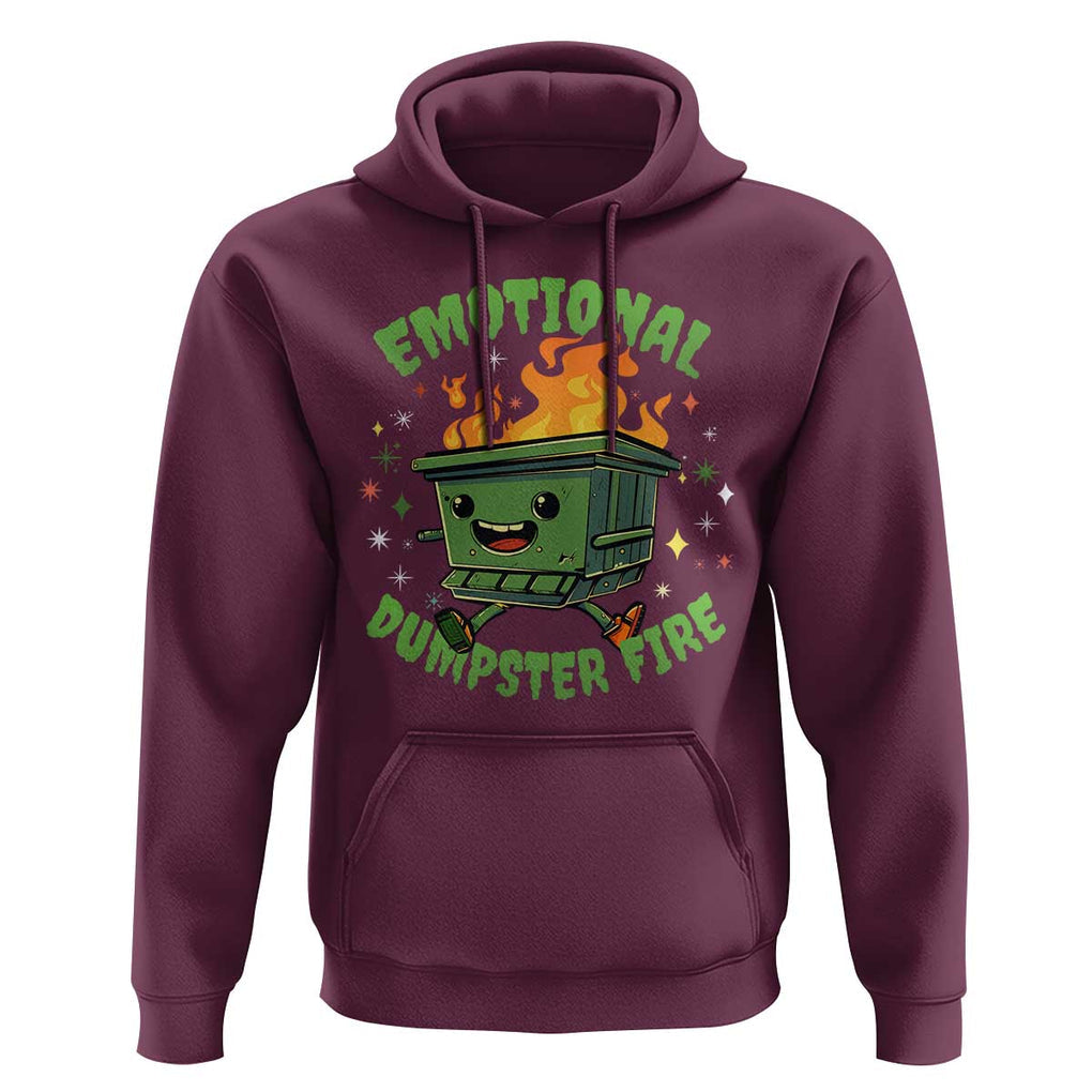Emotional Dumpster Fire Hoodie Funny Mental Health Retro Groovy TS02 Maroon Print Your Wear