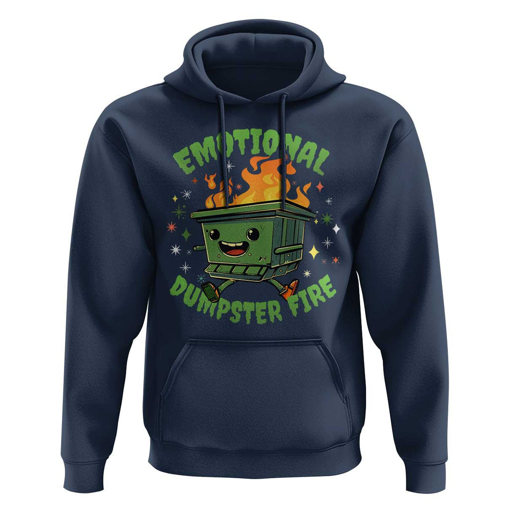Emotional Dumpster Fire Hoodie Funny Mental Health Retro Groovy TS02 Navy Print Your Wear
