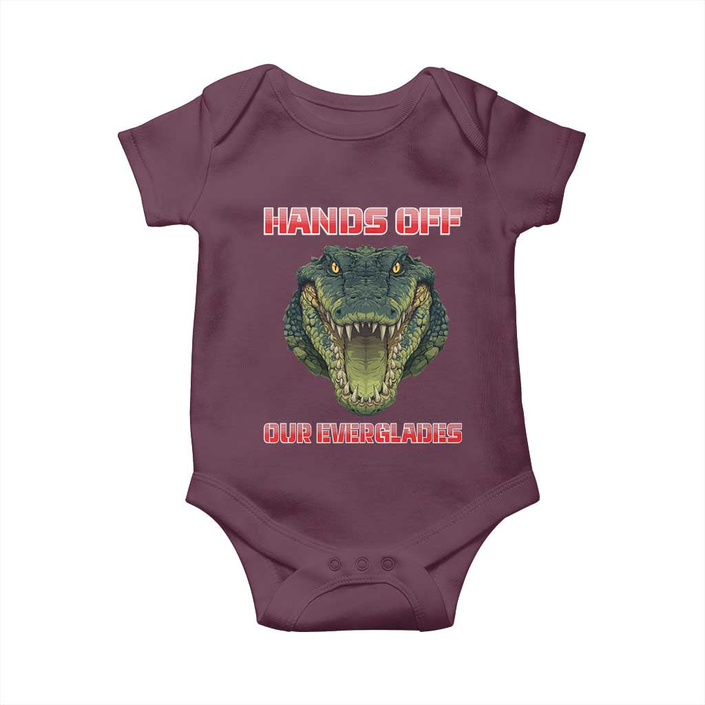 Hands Off Our Everglades Baby Onesie Fierce Alligator Protest TS02 Maroon Print Your Wear