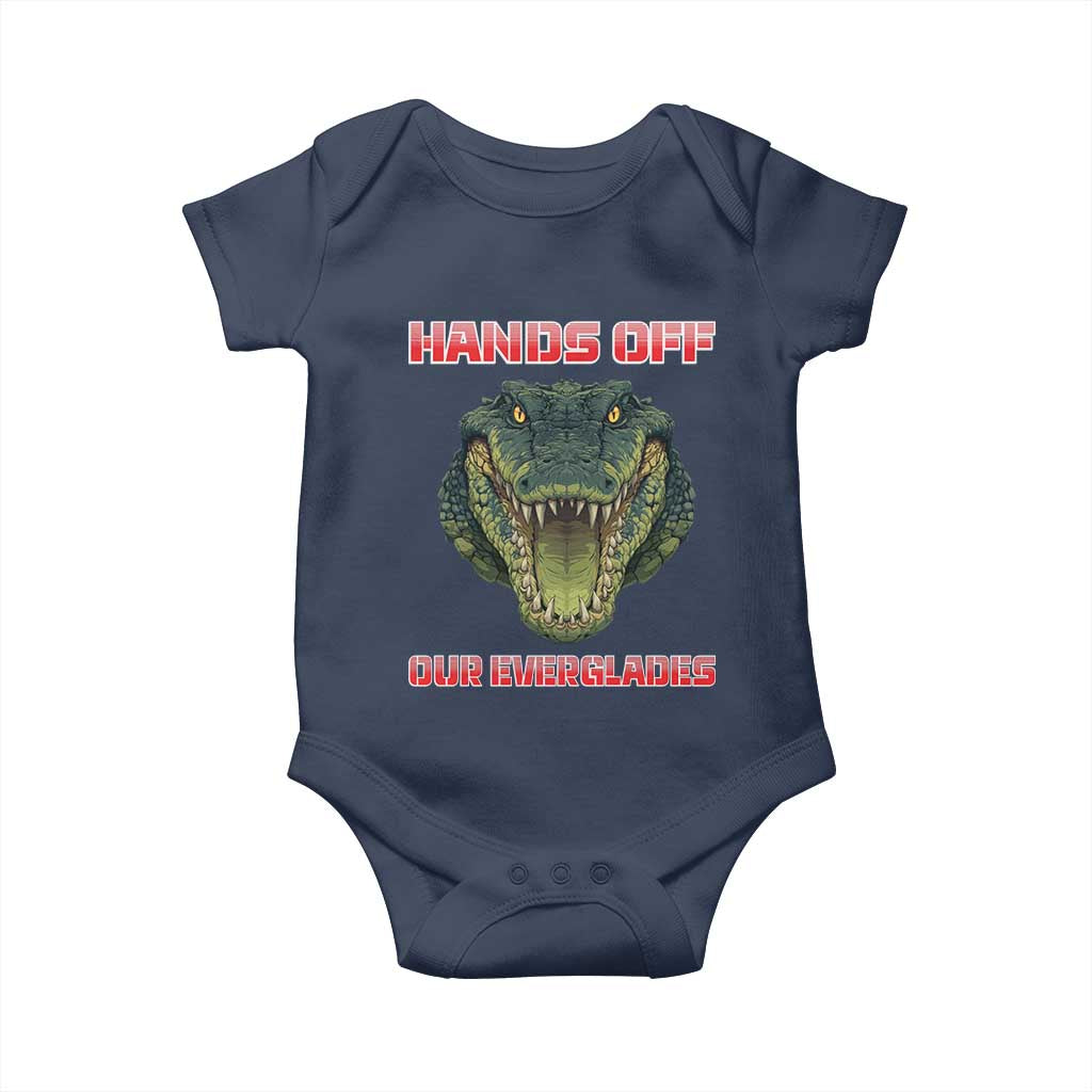 Hands Off Our Everglades Baby Onesie Fierce Alligator Protest TS02 Navy Print Your Wear