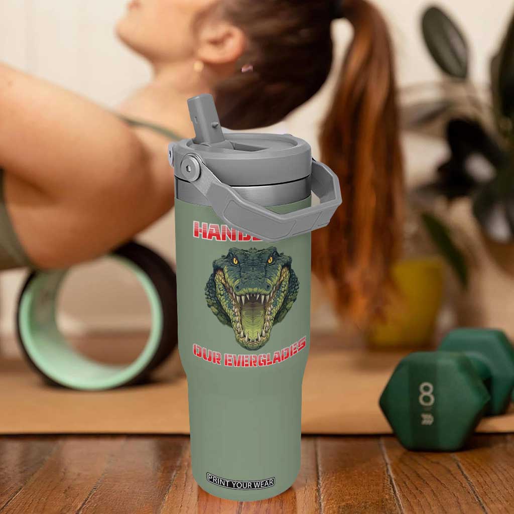 Hands Off Our Everglades Flip Straw Tumbler Fierce Alligator Protest TS02 One Size: 30 oz Moss Green Print Your Wear
