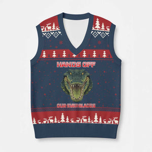 Hands Off Our Everglades V-Neck Knit Sweater Vest Fierce Alligator Protest TS02 Navy Red Print Your Wear