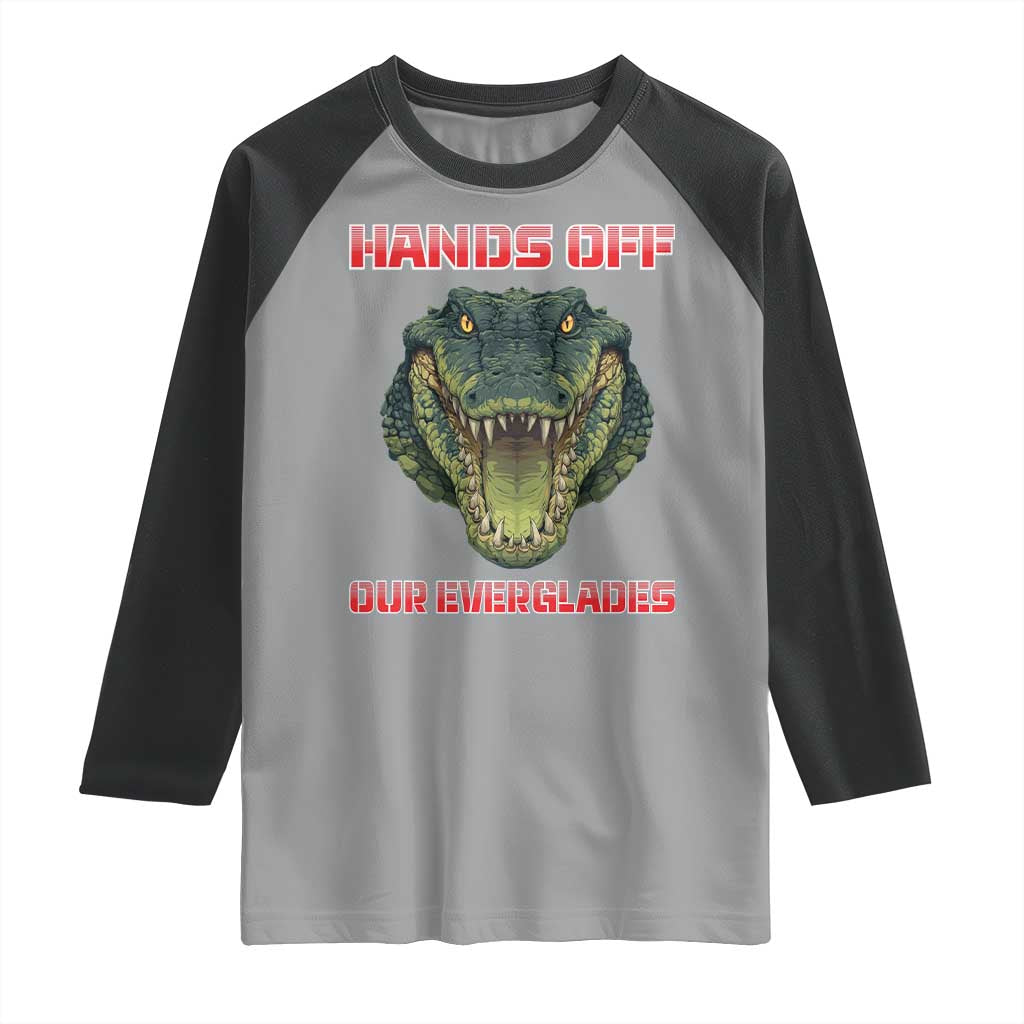 Hands Off Our Everglades Raglan Shirt Fierce Alligator Protest TS02 Sport Gray Black Print Your Wear