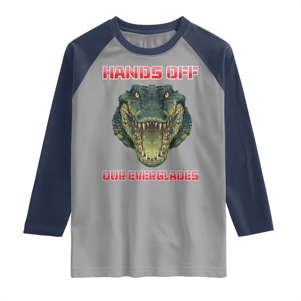 Hands Off Our Everglades Raglan Shirt Fierce Alligator Protest TS02 Sport Gray Navy Print Your Wear