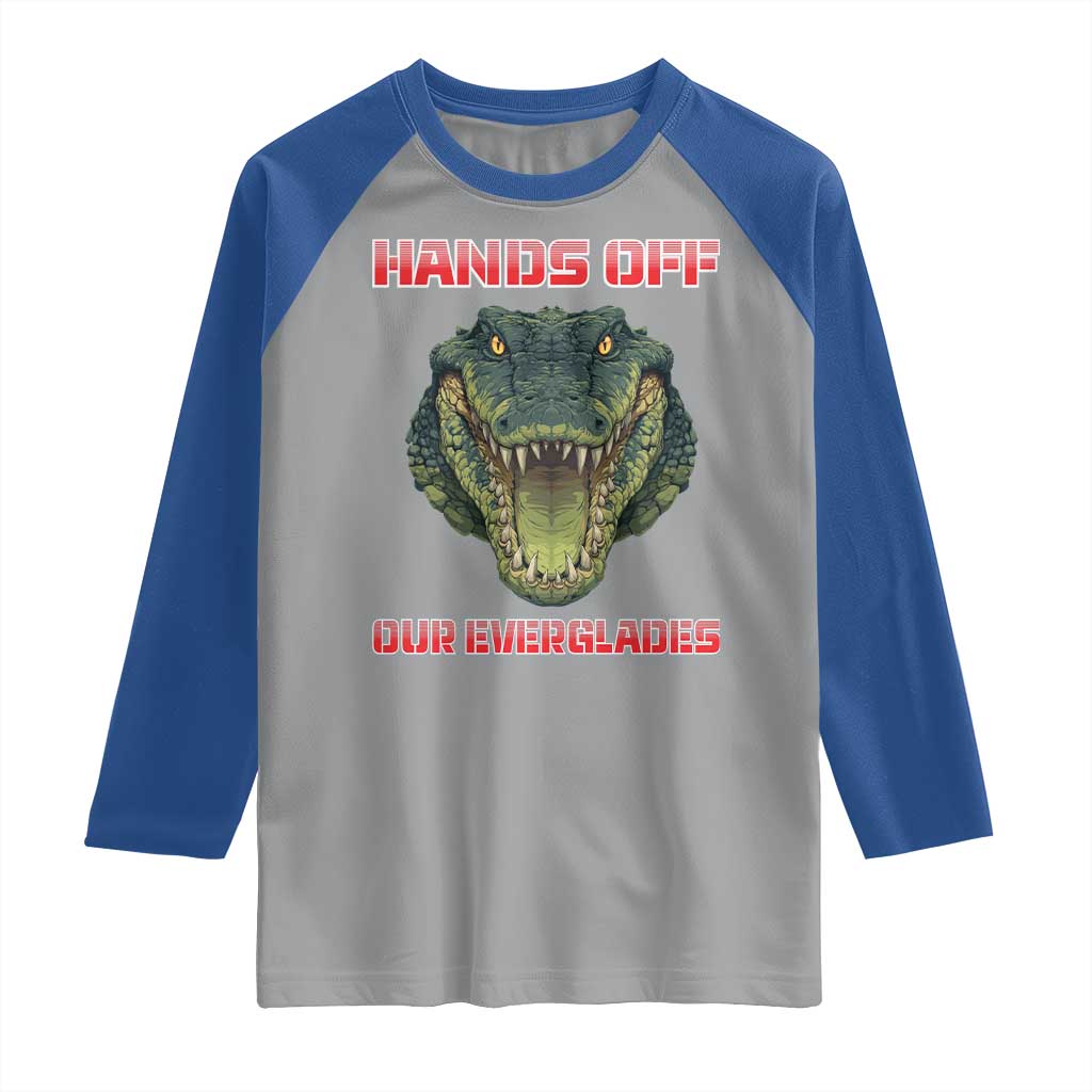 Hands Off Our Everglades Raglan Shirt Fierce Alligator Protest TS02 Sport Gray Royal Print Your Wear