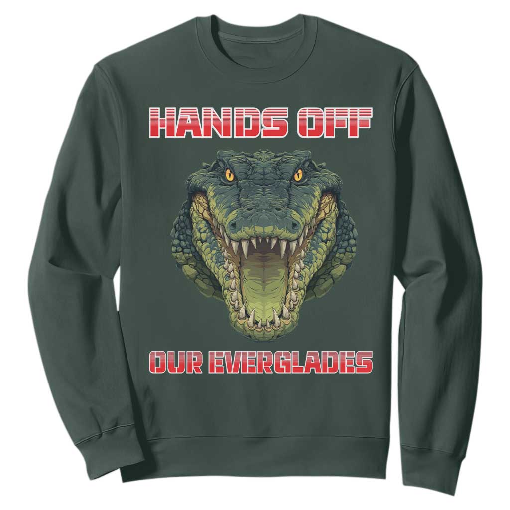 Hands Off Our Everglades Sweatshirt Fierce Alligator Protest TS02 Dark Forest Green Print Your Wear