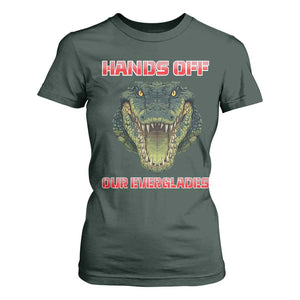 Hands Off Our Everglades T Shirt For Women Fierce Alligator Protest TS02 Dark Forest Green Print Your Wear