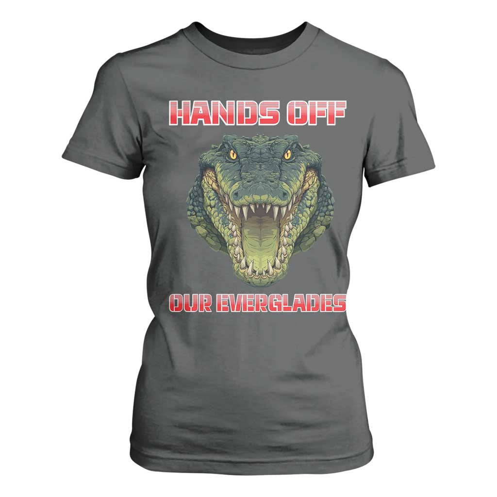 Hands Off Our Everglades T Shirt For Women Fierce Alligator Protest TS02 Dark Heather Print Your Wear