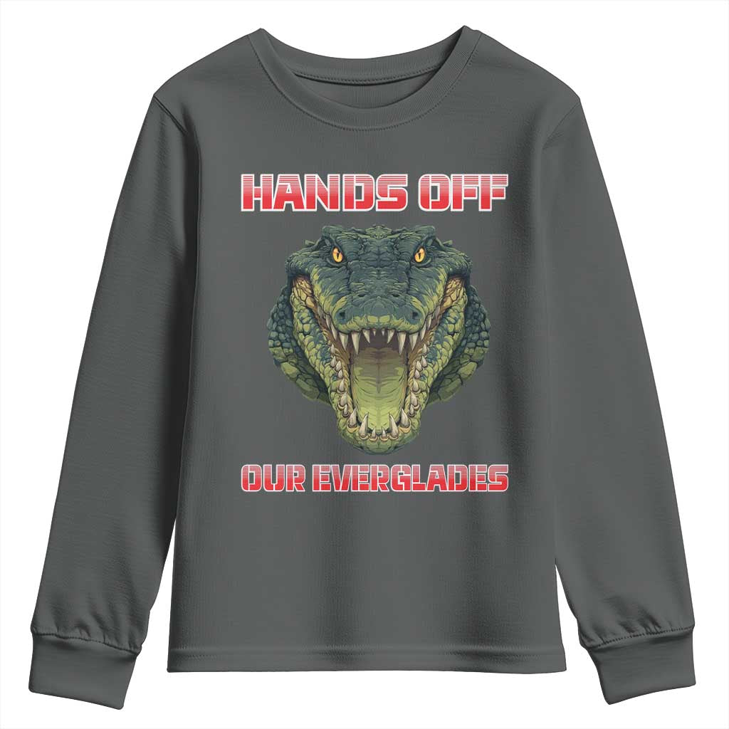 Hands Off Our Everglades Youth Sweatshirt Fierce Alligator Protest TS02 Dark Heather Print Your Wear