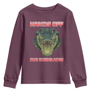 Hands Off Our Everglades Youth Sweatshirt Fierce Alligator Protest TS02 Maroon Print Your Wear
