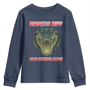 Hands Off Our Everglades Youth Sweatshirt Fierce Alligator Protest TS02 Navy Print Your Wear