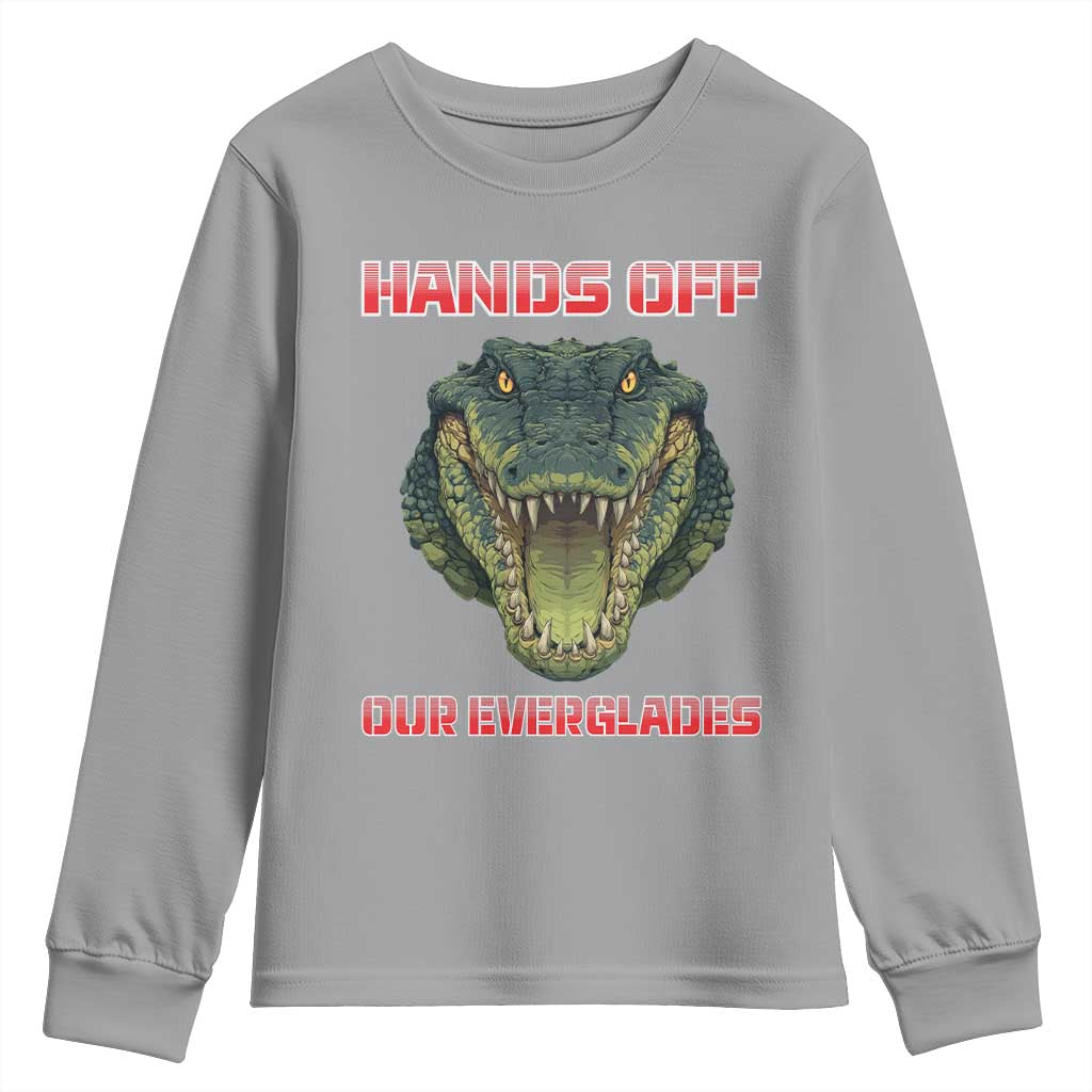 Hands Off Our Everglades Youth Sweatshirt Fierce Alligator Protest TS02 Sport Gray Print Your Wear