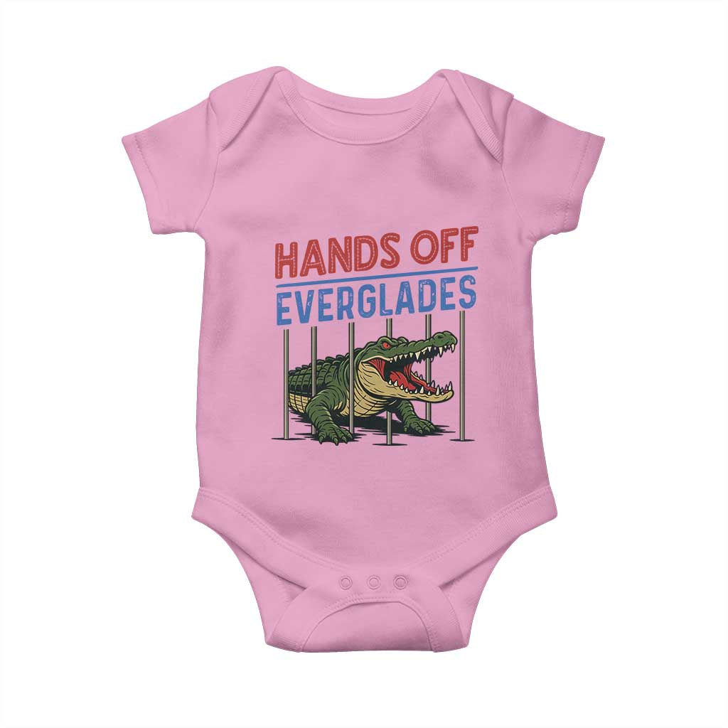 Hands Off Everglades Baby Onesie Alligator Protest TS02 Light Pink Print Your Wear