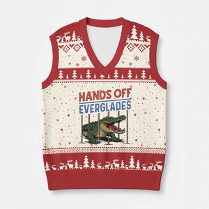 Hands Off Everglades V-Neck Knit Sweater Vest Alligator Protest TS02 Beige Red Print Your Wear