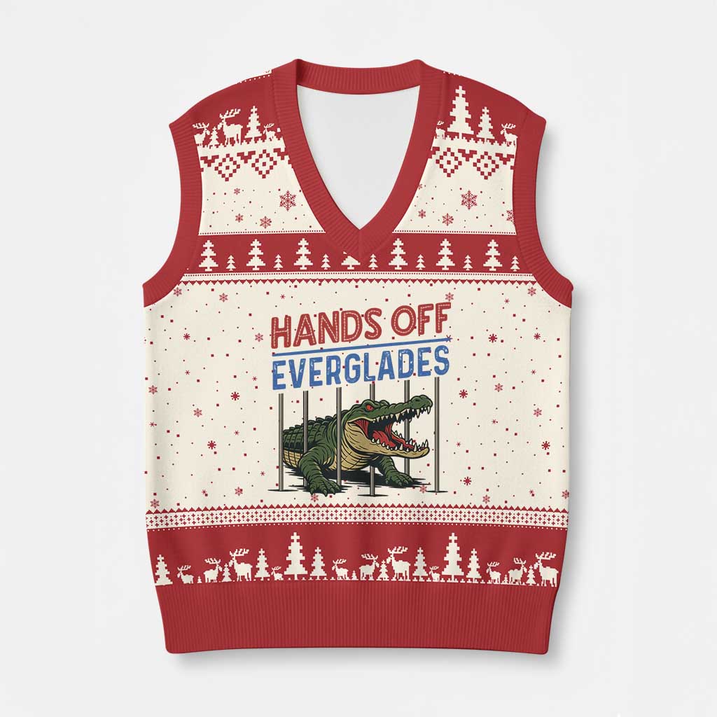 Hands Off Everglades V-Neck Knit Sweater Vest Alligator Protest TS02 Beige Red Print Your Wear