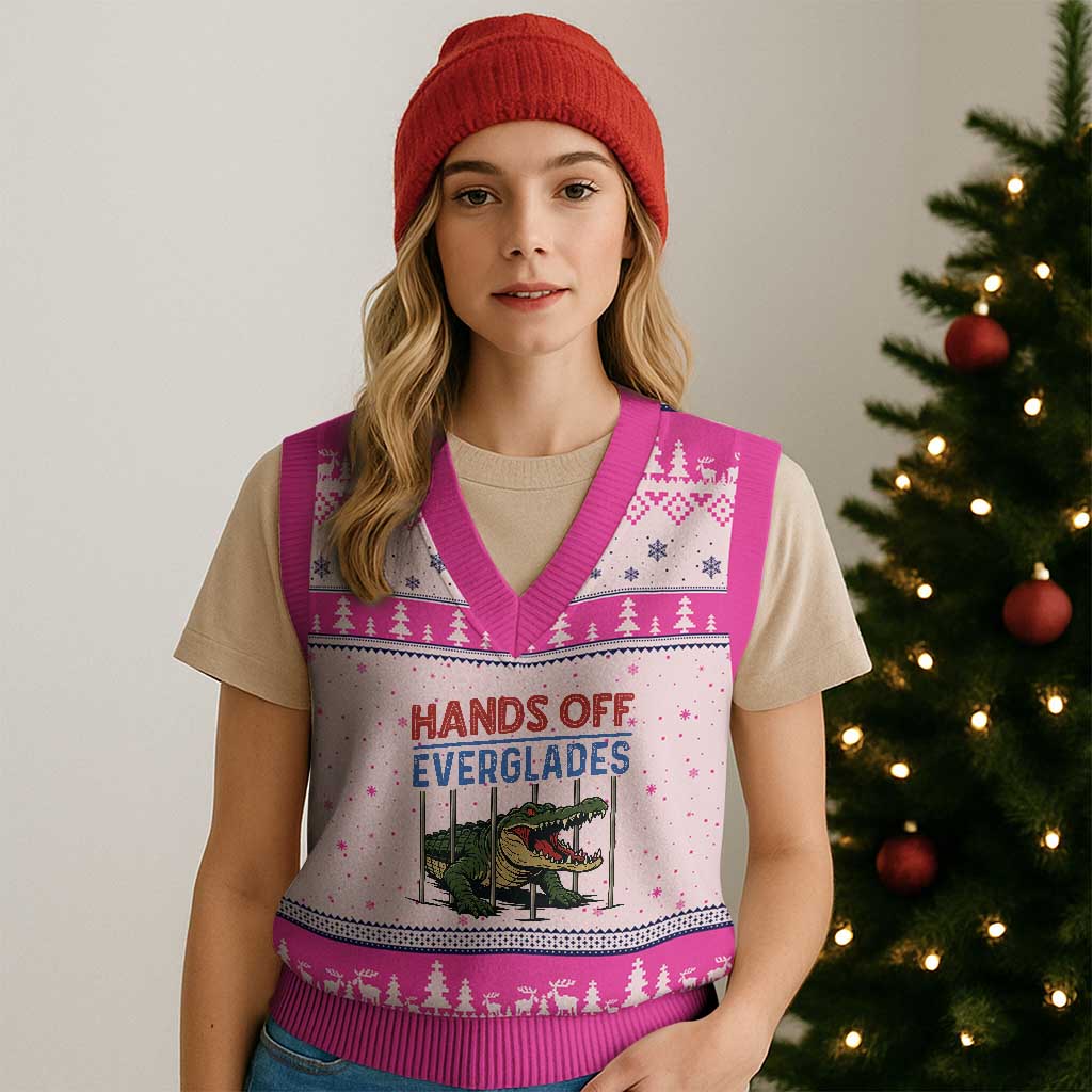 Hands Off Everglades V-Neck Knit Sweater Vest Alligator Protest TS02 Hot Pink Print Your Wear