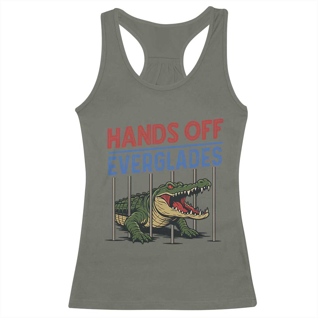 Hands Off Everglades Racerback Tank Top Alligator Protest TS02 Military Green Print Your Wear