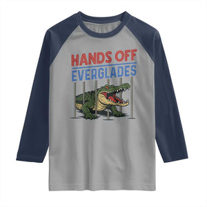 Hands Off Everglades Raglan Shirt Alligator Protest TS02 Sport Gray Navy Print Your Wear