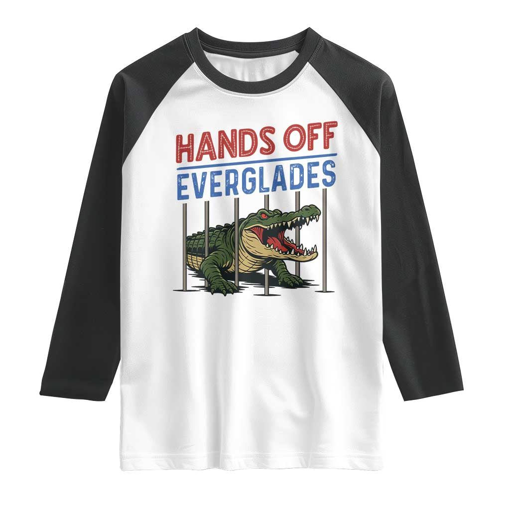 Hands Off Everglades Raglan Shirt Alligator Protest TS02 White Black Print Your Wear
